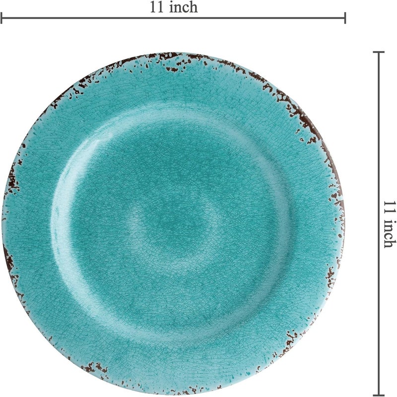 UP UPware Crackle Melamine Dinner Plate Set Round Plates for Main course Pasta and Salad BPAFree Dishwasher Safe Turquoise 11 Inch Set of 6 - Image 3