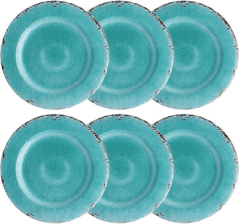 UP UPware Crackle Melamine Dinner Plate Set Round Plates for Main course Pasta and Salad BPAFree Dishwasher Safe Turquoise 11 Inch Set of 6 - Image 1