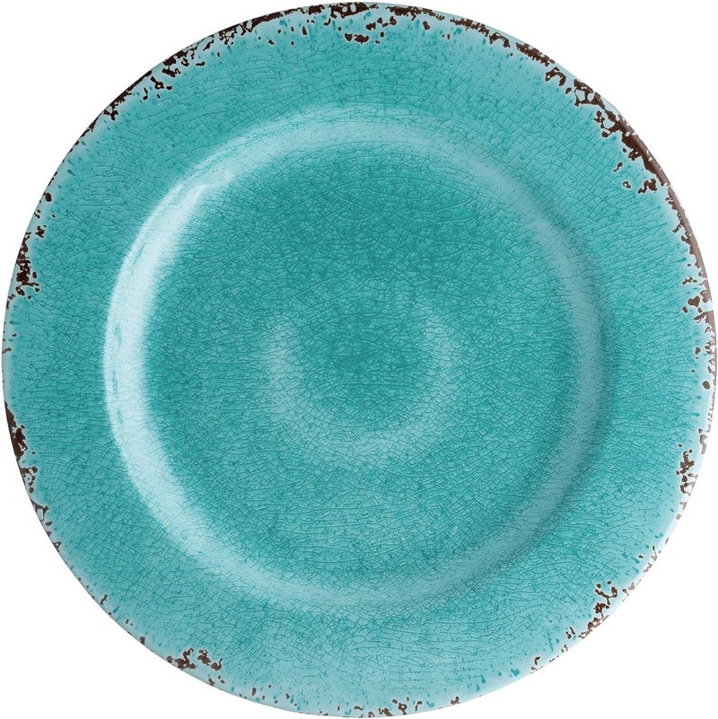 UP UPware Crackle Melamine Dinner Plate Set Round Plates for Main course Pasta and Salad BPAFree Dishwasher Safe Turquoise 11 Inch Set of 6 - Image 4