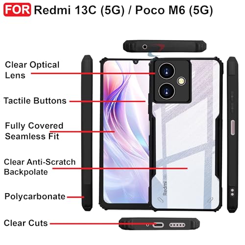 CEDO Backcover for Redmi 13C (5G) / Poco M6 (5G) | Camera Protection Shockproof Bumper-Edge | Acrylic Crystal Clear 360 Degree Protection TPU+PC | Transparent Eagle Back Case Cover (Black) - Image 5