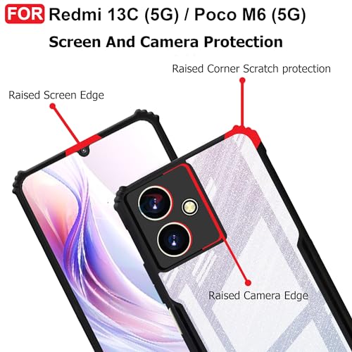 CEDO Backcover for Redmi 13C (5G) / Poco M6 (5G) | Camera Protection Shockproof Bumper-Edge | Acrylic Crystal Clear 360 Degree Protection TPU+PC | Transparent Eagle Back Case Cover (Black) - Image 4