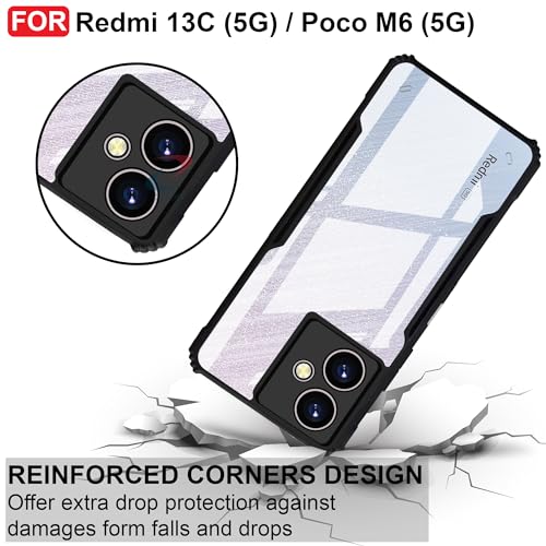CEDO Backcover for Redmi 13C (5G) / Poco M6 (5G) | Camera Protection Shockproof Bumper-Edge | Acrylic Crystal Clear 360 Degree Protection TPU+PC | Transparent Eagle Back Case Cover (Black) - Image 3