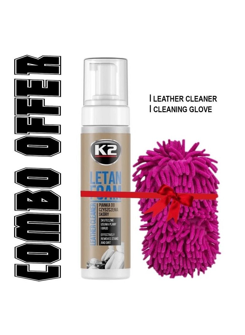 K2 Combo Offer-Buy K2 Letan Foam Leather Cleaner-K205 Removes Stain And Dirt-200ml & Microfibre Chenille Cleaning Supplies Coral Car Wash Glove - Image 1