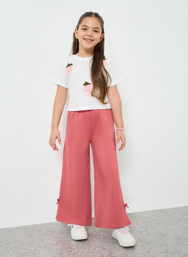 Styli Girls Pink Wide Leg Joggers with Bow Detail - Image 2