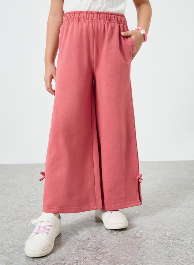 Styli Girls Pink Wide Leg Joggers with Bow Detail - Image 1