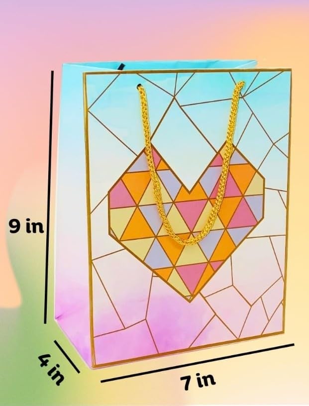 Skywalk Gift Bags-Small Paper Bags For Return Gifts-Party Favor Goodie Bags, Small Carry Bags For Gifting, Paper Gift Covers- Paper Bags (Pack Of 5, Hearts Tiles),Multi - Image 4