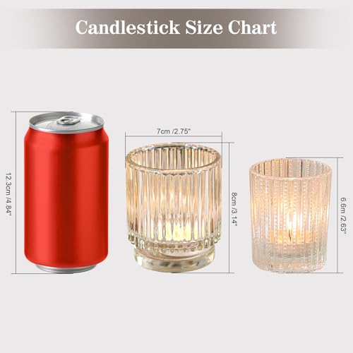 saiguomi Vintage Ribbed Clear Glass Tealight & Votive Candle Holders (Set of 12), Wedding Bridal Shower Party Table Decor, Fall Decor, Boho Decor, Shelf Decoration - Image 2