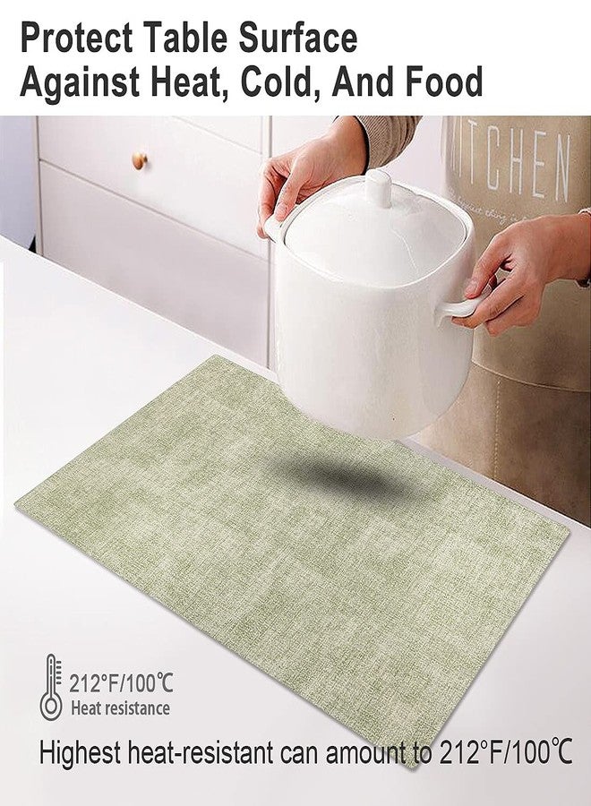 LANDVIEW Leather Heat Resistant Placemats Set of 6 Waterproof Wipeable Washable PU Table Mats,Easy to Clean Anti-Slip Place Mats (Light Green, 6) - Image 2