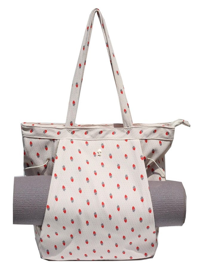 ESVAN Yoga Tote Bag for Women Shoulder Bags Drawstring for Office Workout Travel Carryall Pilates Gym and Beach (Corduroy Strawberry) - Image 1