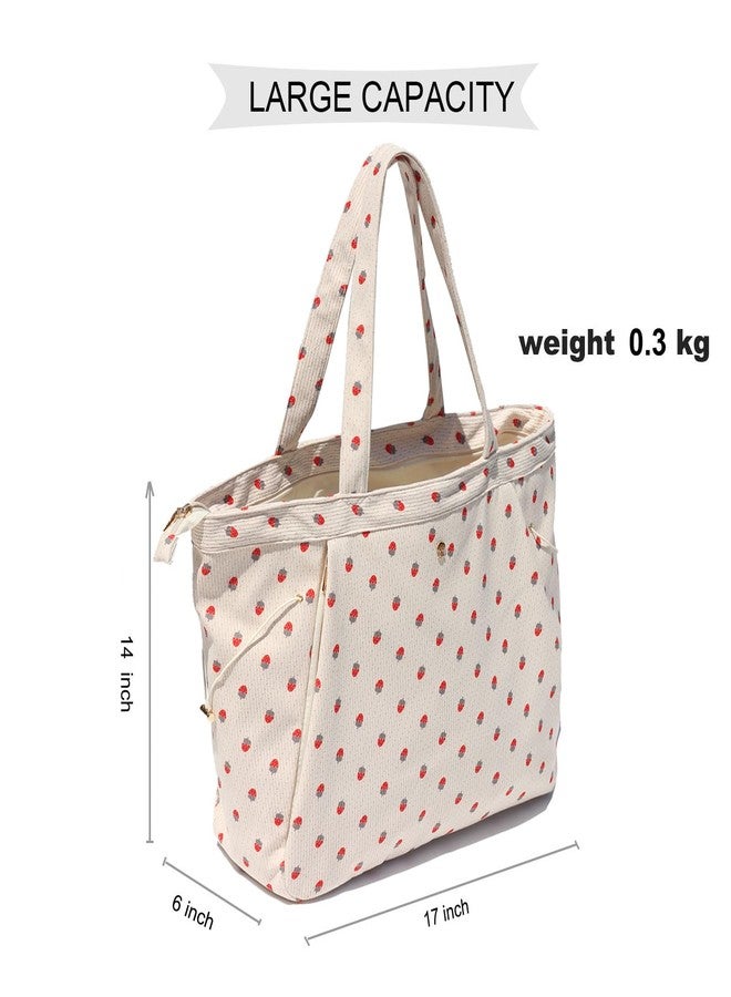 ESVAN Yoga Tote Bag for Women Shoulder Bags Drawstring for Office Workout Travel Carryall Pilates Gym and Beach (Corduroy Strawberry) - Image 2