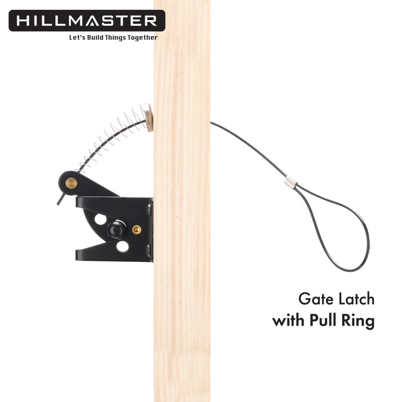 HILLMASTER Self Locking Gate Latch for Wooden Fence Heavy Duty,Gravity Lever Fence Door Latches with Steel Spring Cable Pull String Gate Hardware Gate Lock for Outdoor Secure Pool,Garden,Black Finish - Image 5
