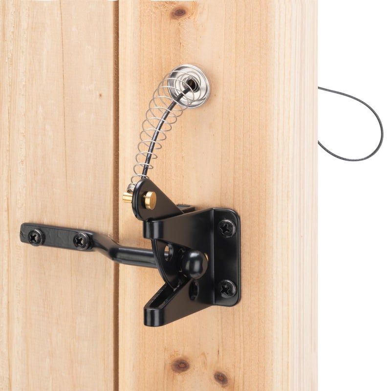 HILLMASTER Self Locking Gate Latch for Wooden Fence Heavy Duty,Gravity Lever Fence Door Latches with Steel Spring Cable Pull String Gate Hardware Gate Lock for Outdoor Secure Pool,Garden,Black Finish - Image 1
