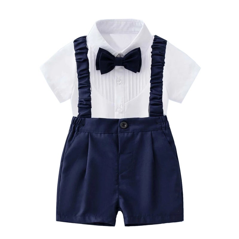 Pure Color childrens performance clothing cross-border summer new short-sleeved shorts childrens clothing baby overalls bow suit generation hair Navy blue