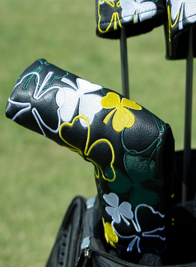 barudan golf Lucky Shamrock Putter Cover - Premium Leather Golf Putter Head Cover Magnetic - White - Image 3