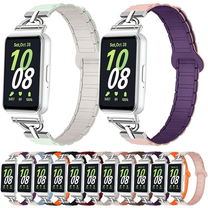 erorex For Samsung Galaxy Fit3 D-Shaped Tri-Beads Magnetic Silicone Watch Band(Black) - Image 2