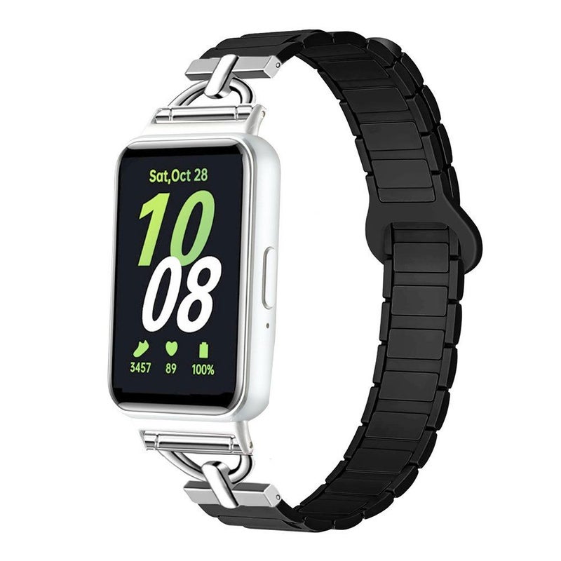 erorex For Samsung Galaxy Fit3 D-Shaped Tri-Beads Magnetic Silicone Watch Band(Black) - Image 1