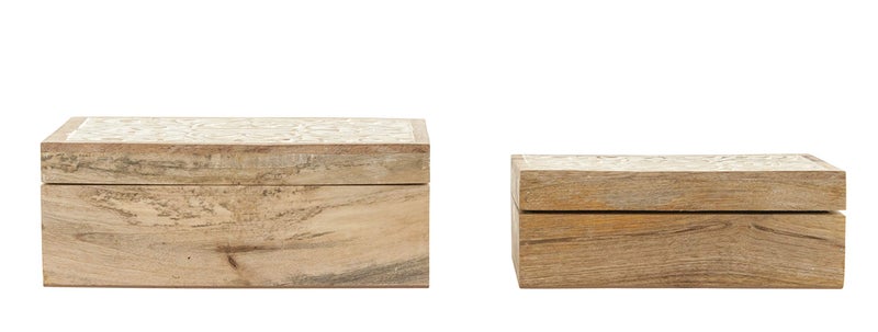 Creative Co-op Creative CoOp Handcarved  Whitewashed Mango Wood Boxes Set of 2 Sizes 