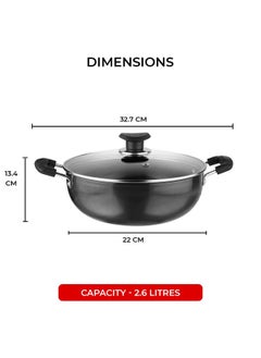 VINOD Vinod Black Pearl Hard Anodised Non Stick Deep Kadhai with Glass Lid - 2.6 LTR, 22 cm | 3.25mm Thickness | kadai for Cooking | Metal Spoon Friendly | 2 Year Warranty  - Image 2