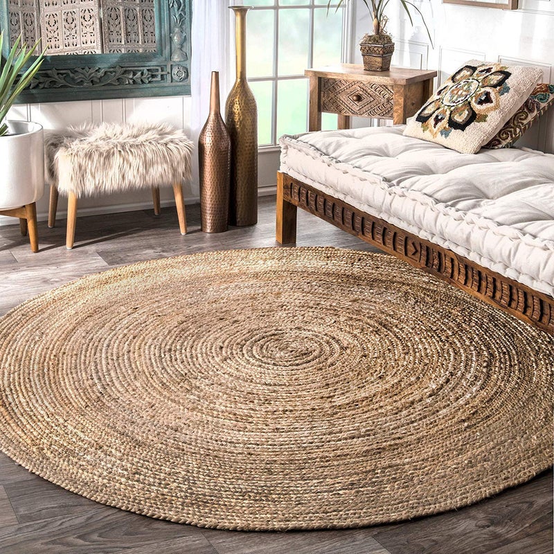 Gleckn Gleckn Home Handwoven Jute Round Natural Fibres Braided Reversible Carpet Rug Multicolour 150Cm  - Image 1