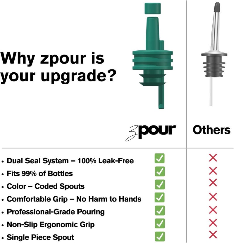 zPour Green Premium Quality Liquor Pour Spout Pack 12 Silicone Top For Bartenders Bars Home Kitchen Alcohol Juice Oil Syrup Dispenser Leakproof Easy Clean Reusable Bottle Cap Colored Pour Control Tool - Image 2