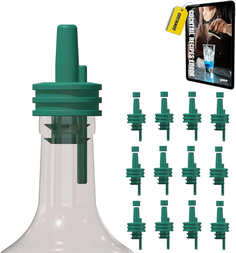 zPour Green Premium Quality Liquor Pour Spout Pack 12 Silicone Top For Bartenders Bars Home Kitchen Alcohol Juice Oil Syrup Dispenser Leakproof Easy Clean Reusable Bottle Cap Colored Pour Control Tool - Image 1