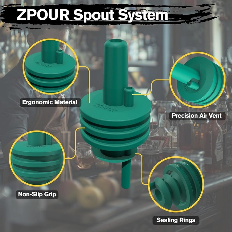 zPour Green Premium Quality Liquor Pour Spout Pack 12 Silicone Top For Bartenders Bars Home Kitchen Alcohol Juice Oil Syrup Dispenser Leakproof Easy Clean Reusable Bottle Cap Colored Pour Control Tool - Image 3