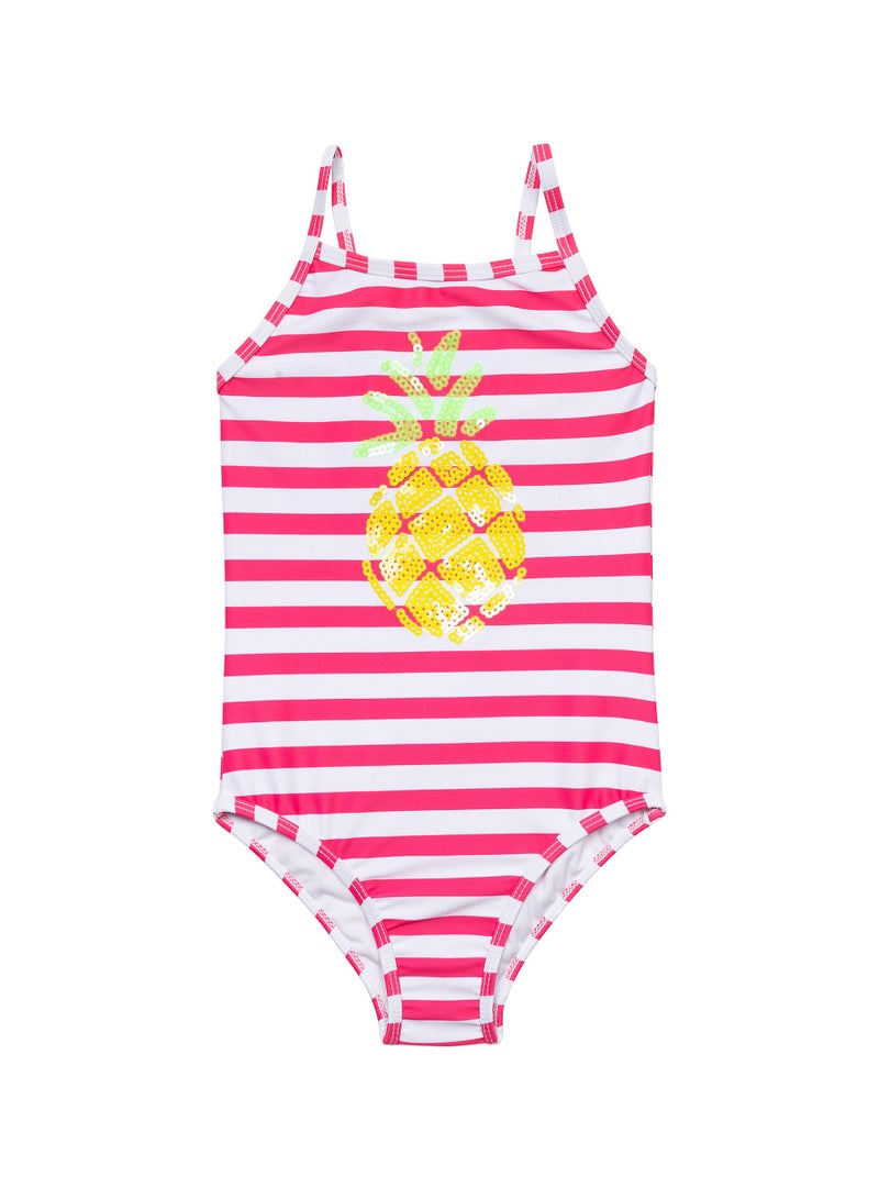 Kids Girls One-Piece Swimsuit with Print and Spaghetti Straps