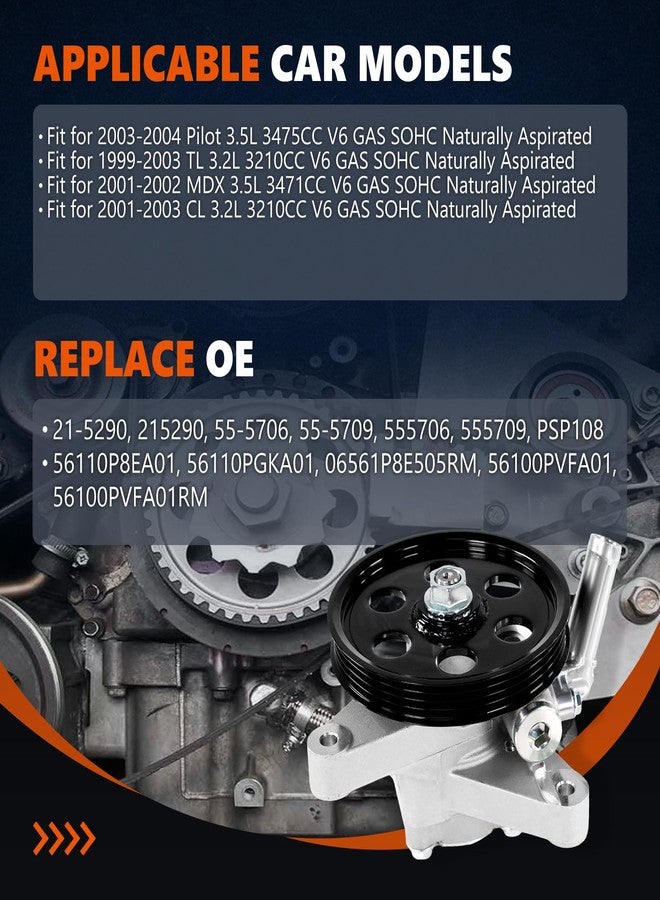 Daysyore مضخة التوجيه المعزز من دايسور 21-5290، مناسبة لسيارات TL موديلات 1999-2003، وCL موديلات 2001-2003، وMDX موديلات 2001-2002، ومضخة التوجيه المعزز من بايلوت موديلات 2003-2004. بديل للأجزاء الأصلية 56110-PGK-A01 و56110-P8E-A01 و56110-PVF-A01. - Image 2
