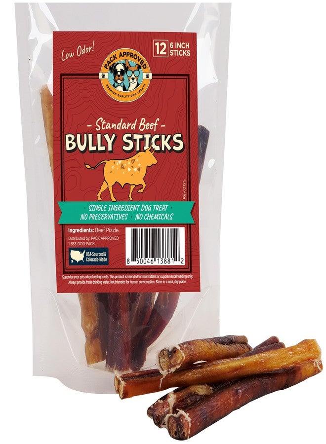 Pack Approved Standard Beef Bully Sticks for Medium Dogs - Long Lasting Dog Chews for Aggressive Chewers - Dog Bully Sticks for Medium Dogs - 6” (12ct) - Image 1