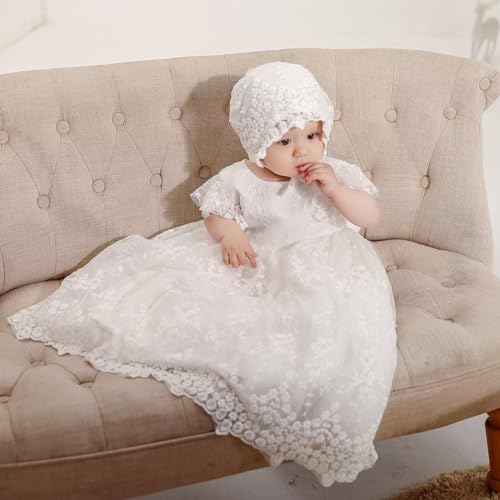 Leideur Baby Girl Christening Baptism Dress Long Blessing Gowns White Formal Wedding Dresses for Newborn (12 Months, White 3) - Image 4
