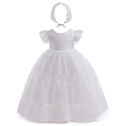 Leideur Baby Girl Christening Baptism Dress Long Blessing Gowns White Formal Wedding Dresses for Newborn (12 Months, White 3) - Image 1