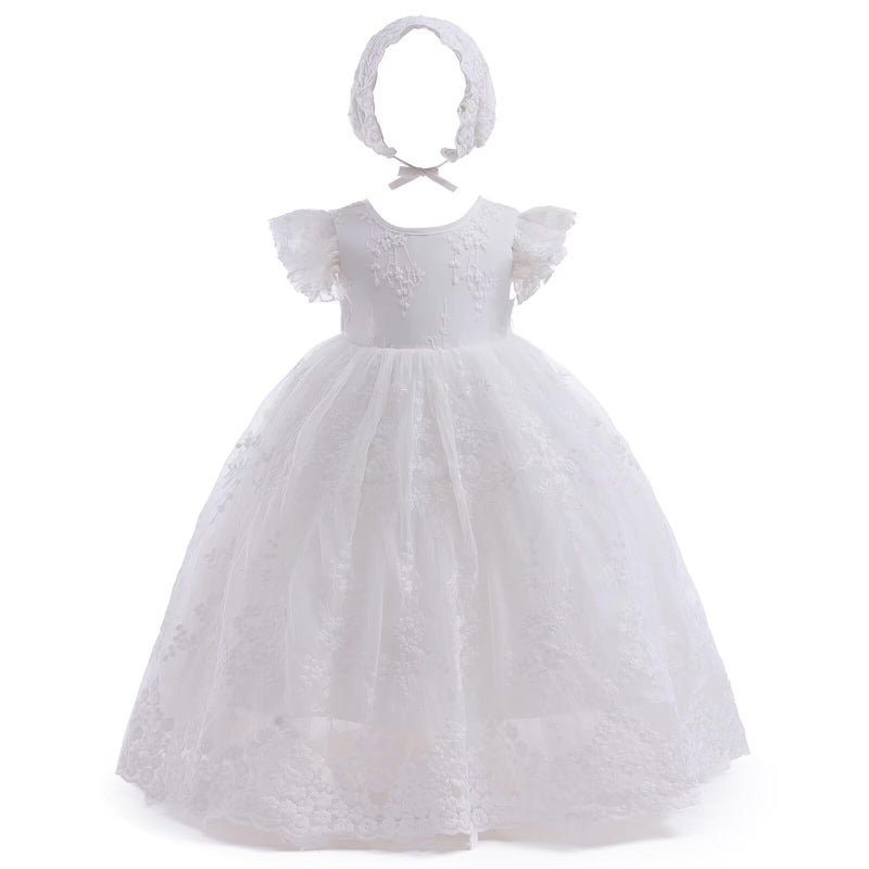 Leideur Baby Girl Christening Baptism Dress Long Blessing Gowns White Formal Wedding Dresses for Newborn (12 Months, White 3) - Image 2