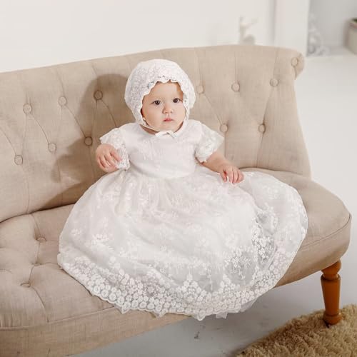 Leideur Baby Girl Christening Baptism Dress Long Blessing Gowns White Formal Wedding Dresses for Newborn (12 Months, White 3) - Image 3