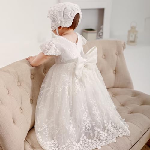 Leideur Baby Girl Christening Baptism Dress Long Blessing Gowns White Formal Wedding Dresses for Newborn (12 Months, White 3) - Image 5
