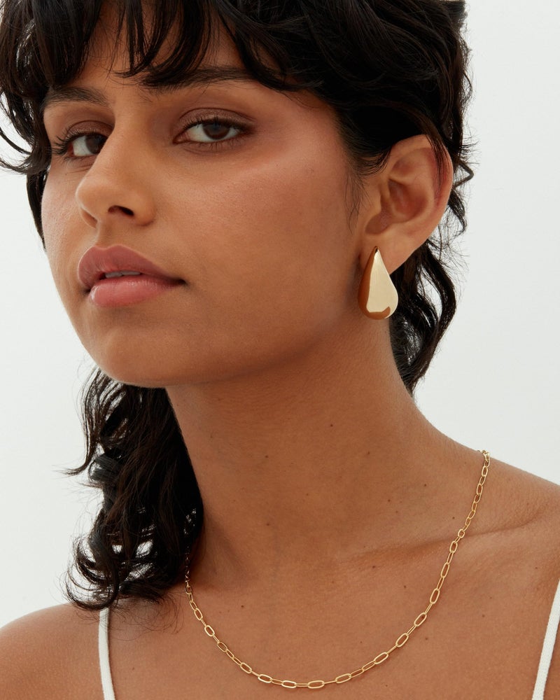 PAVOI 14K Gold Plated 925 Sterling Silver Post Teardrop Chunky Hoop Earrings - Lightweight Drop Yellow Earrings for Women - 31mm Designer Dupe - Image 5