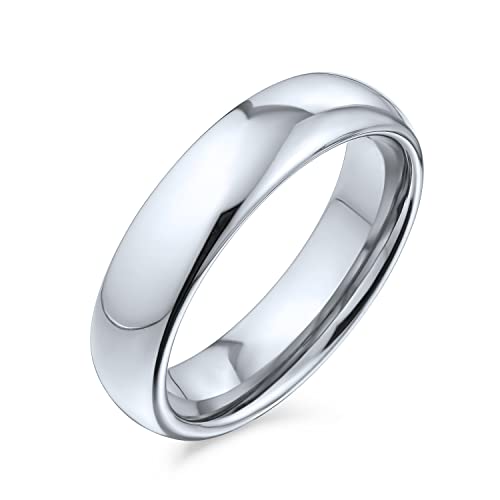 Bling Jewelry Plain Simple Dome Couples Titanium Wedding Band Polished Ring For Men For Women Comfort Fit Silver Tone 5MM - Image 1