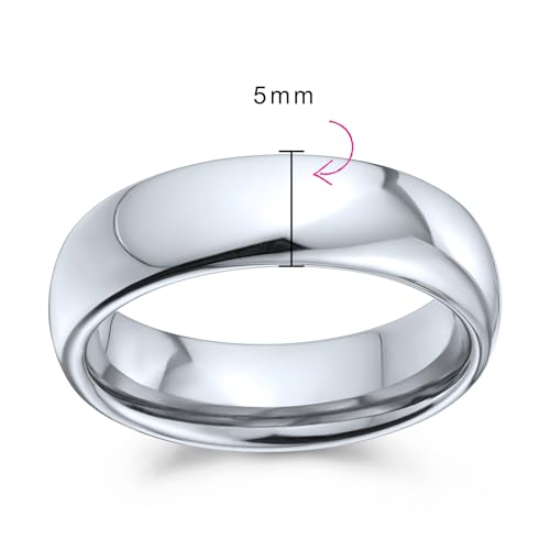 Bling Jewelry Plain Simple Dome Couples Titanium Wedding Band Polished Ring For Men For Women Comfort Fit Silver Tone 5MM - Image 5