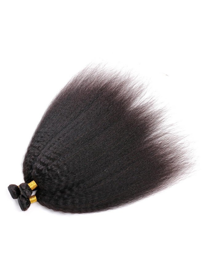 DAIMER Aimer Short Length Brazilian Kinky Straight Bundles Human Hair Sew In Unprocessed Virgin Hair Extension Yaki Straight Human Hair Weft Jet Black 14 Inch - Image 3