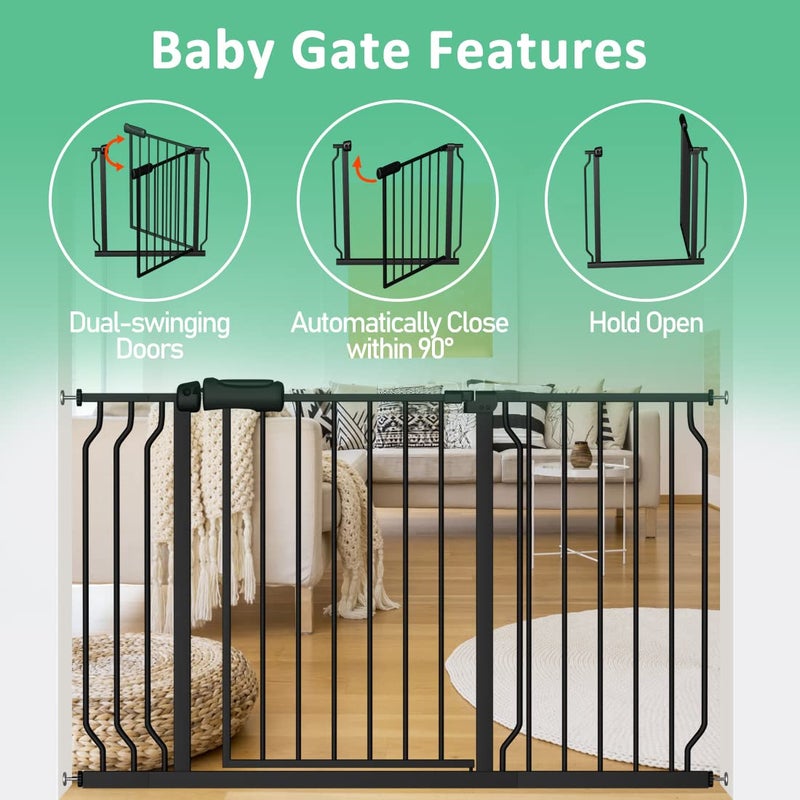 ALLAIBB Extra Wide Pressure Mounted Baby Gate Walk Through Child Kids Safety Toddler Tension White Long Large Pet Dog Gates with Extension for doorways Kitchen (57.48-62.20"/146-158cm, Black) - Image 4