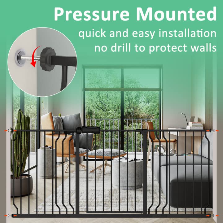 ALLAIBB Extra Wide Pressure Mounted Baby Gate Walk Through Child Kids Safety Toddler Tension White Long Large Pet Dog Gates with Extension for doorways Kitchen (57.48-62.20"/146-158cm, Black) - Image 2