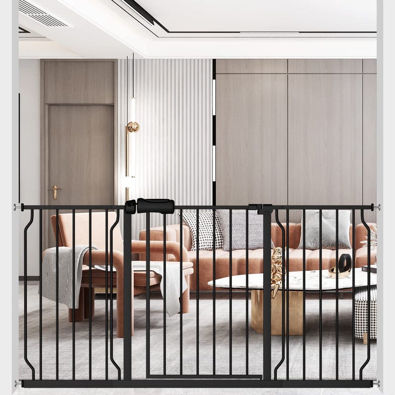 ALLAIBB Extra Wide Pressure Mounted Baby Gate Walk Through Child Kids Safety Toddler Tension White Long Large Pet Dog Gates with Extension for doorways Kitchen (57.48-62.20"/146-158cm, Black) - Image 1