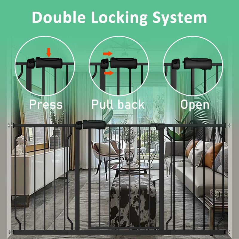 ALLAIBB Extra Wide Pressure Mounted Baby Gate Walk Through Child Kids Safety Toddler Tension White Long Large Pet Dog Gates with Extension for doorways Kitchen (57.48-62.20"/146-158cm, Black) - Image 3