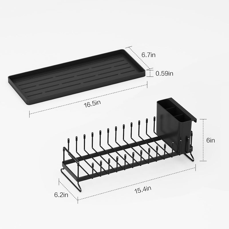 Aufworld Small Dish Drying Rack, Compact Dish Rack with Silicone Drying Mat, Stainless Steel Dish Drainer with Utensil Holder, Space Saving Drain Rack for Kitchen Counter, RVs, Apartments - Image 5