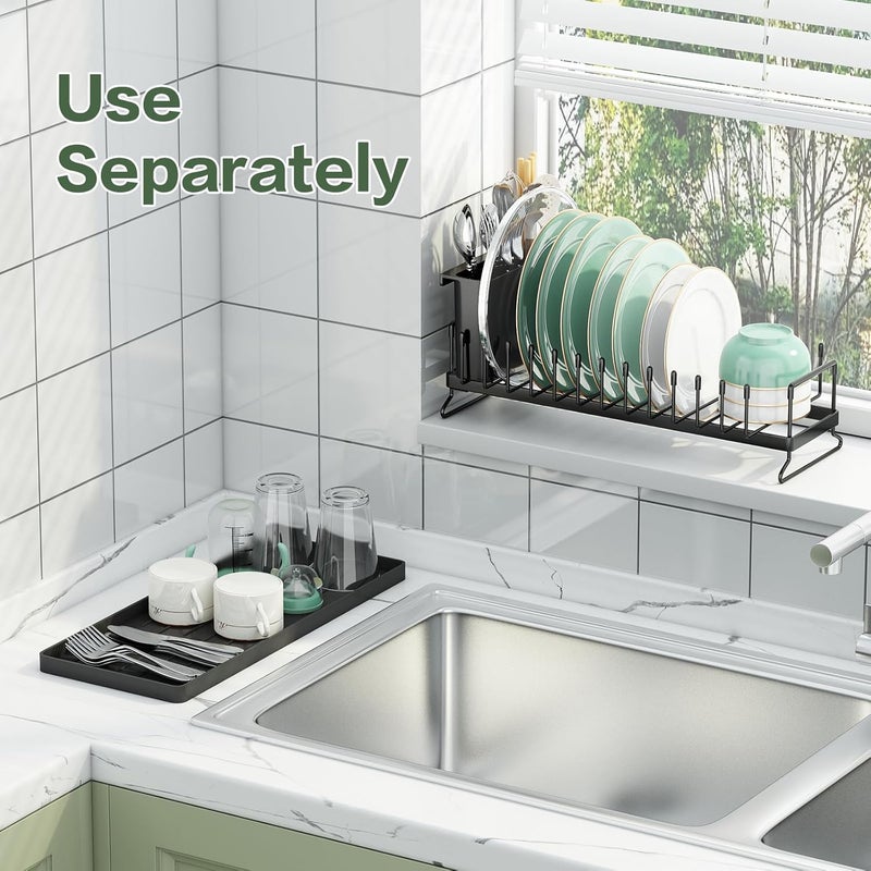 Aufworld Small Dish Drying Rack, Compact Dish Rack with Silicone Drying Mat, Stainless Steel Dish Drainer with Utensil Holder, Space Saving Drain Rack for Kitchen Counter, RVs, Apartments - Image 2