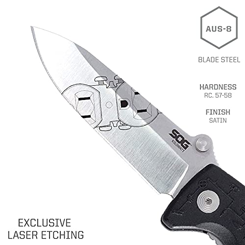 SOG Kilowatt- Electricians Pocket Knife with Wire Stripping Multi-Tool and 3.4 Inch AUS-8 Blade, UTP 10-22G Wire Stripper Knife (EL01-CP), Black - Image 3