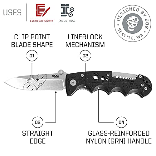 SOG Kilowatt- Electricians Pocket Knife with Wire Stripping Multi-Tool and 3.4 Inch AUS-8 Blade, UTP 10-22G Wire Stripper Knife (EL01-CP), Black - Image 2