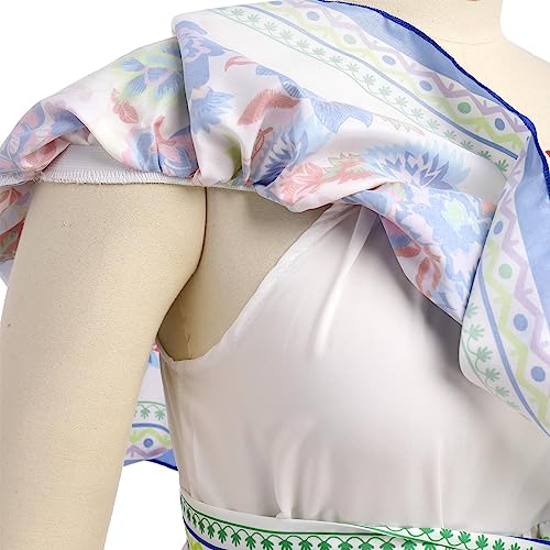 IKADEX Women Mexican Dress Off Shoulder Floral Long Maxi Dress Summer Beach Party Cinco de Mayo Dresses White + Blue M - Image 4