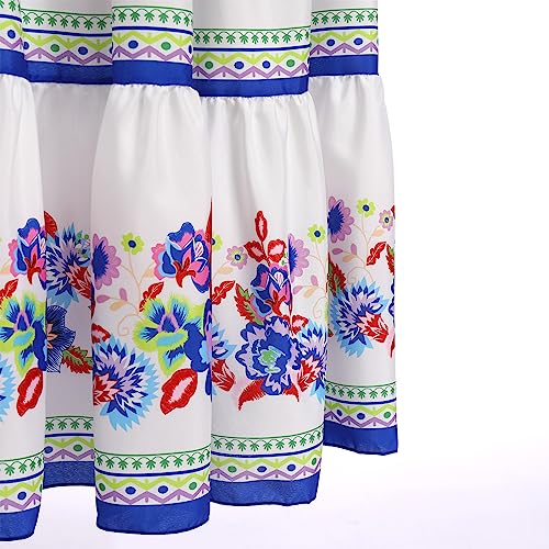 IKADEX Women Mexican Dress Off Shoulder Floral Long Maxi Dress Summer Beach Party Cinco de Mayo Dresses White + Blue M - Image 5