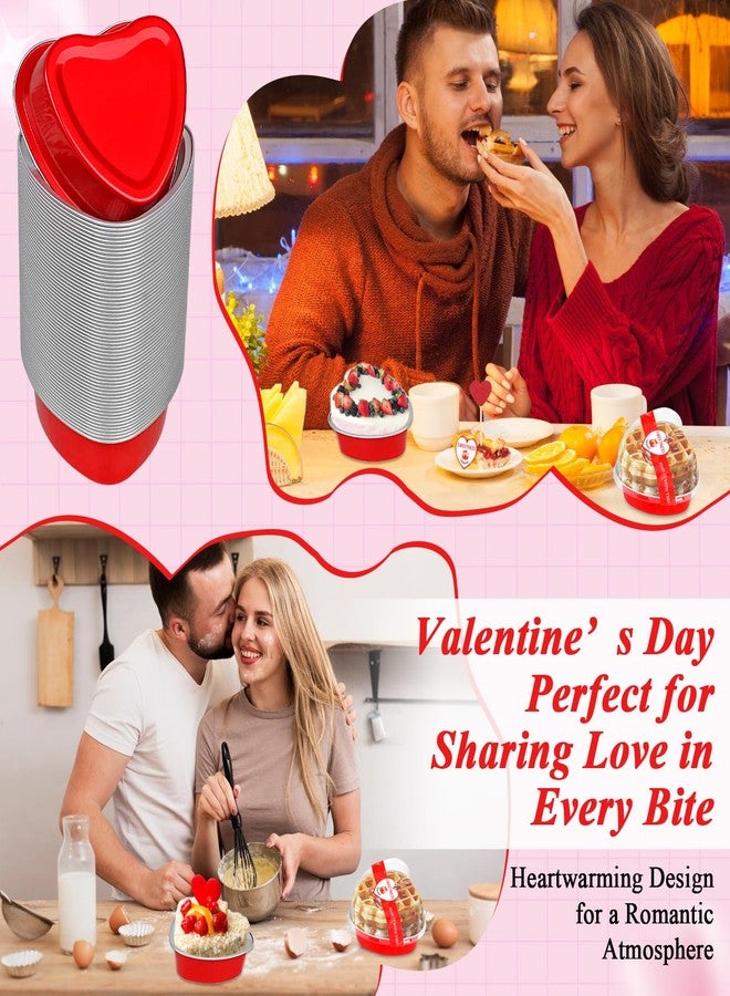 YQER 60 Pack Valentine's Day Heart Shaped Cake Pans - 3.4oz Mini Aluminum Foil heart shape Cupcake pan with Lids, Spoons and Valentine Heart Stickers - Disposable Baking Tins Supplies for Gifts, Red - Image 4