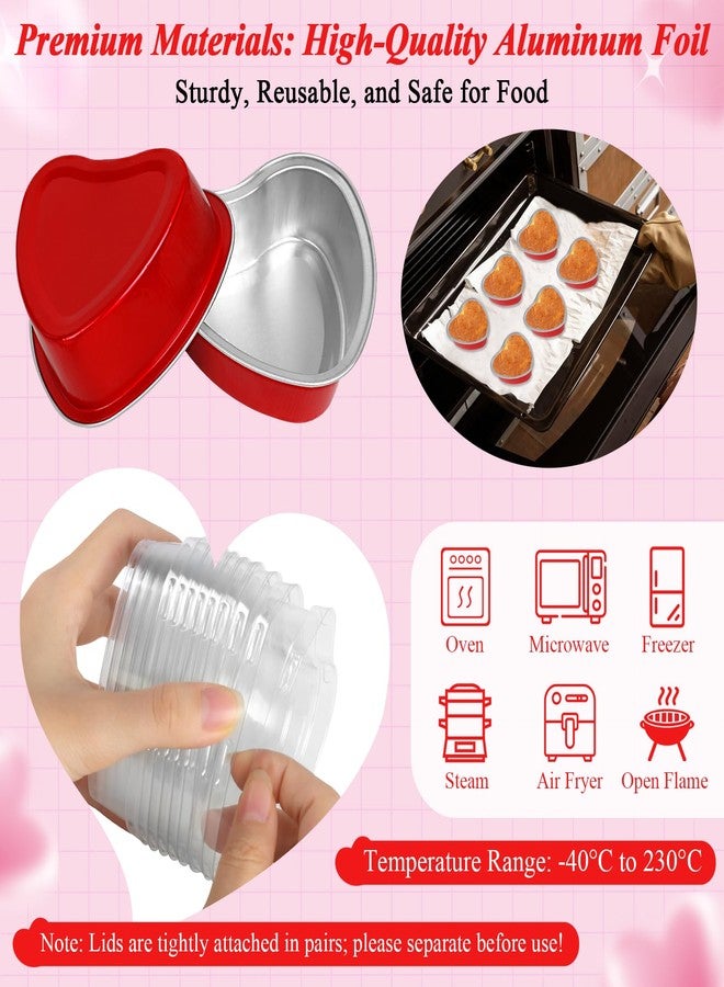 YQER 60 Pack Valentine's Day Heart Shaped Cake Pans - 3.4oz Mini Aluminum Foil heart shape Cupcake pan with Lids, Spoons and Valentine Heart Stickers - Disposable Baking Tins Supplies for Gifts, Red - Image 3